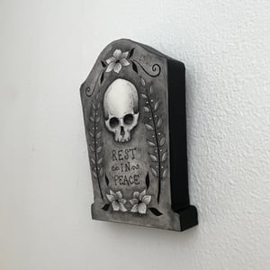 Skull Headstone Original Ink And Watercolor On Panel