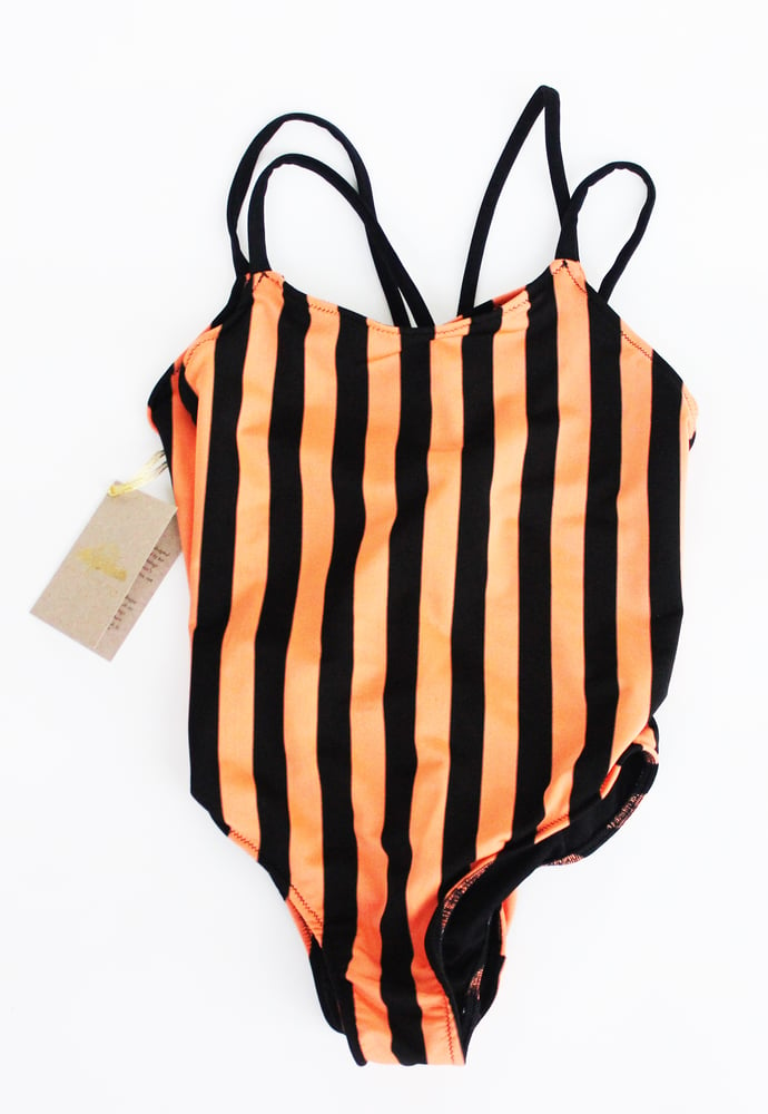 Image of Black And Orange Stripes One piece