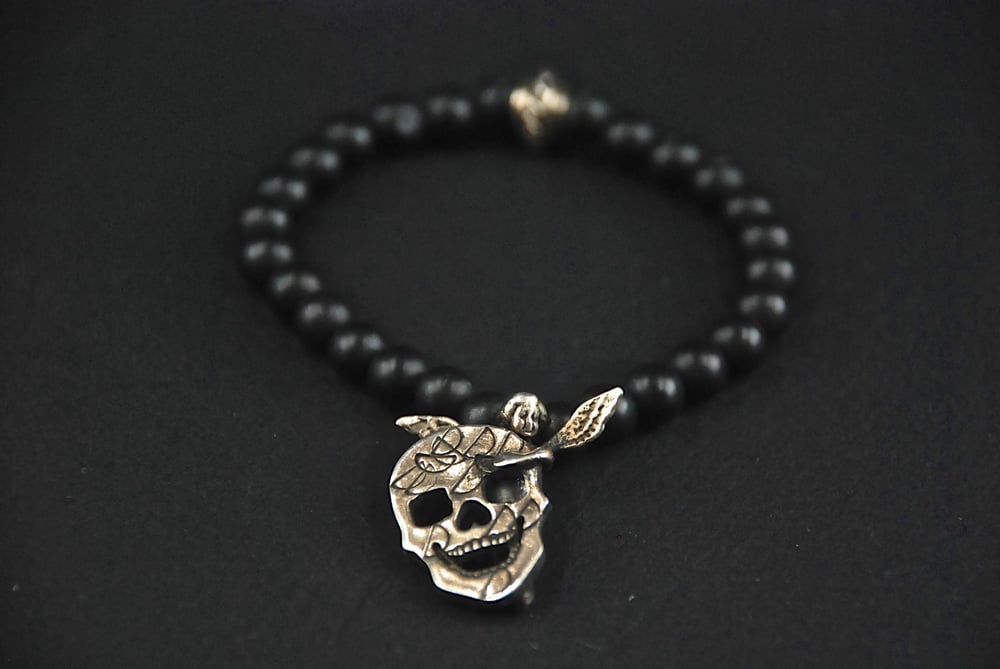 Image of Mens Skull Angel Bracelet-Unisex Bracelet-Matt Black Onyx Stones