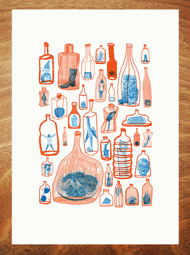 Image of Things in bottles that aren't ships - A3 Risograph Print
