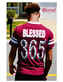 Image 4 of Blessed 365 Striped Sleeve V-Neck - Maroon/White