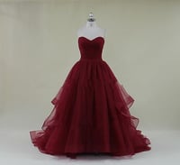 Image 1 of Gorgeous Tulle Burgundy Ball Gown Long Prom Dresses, Evening Gowns, Party Gowns