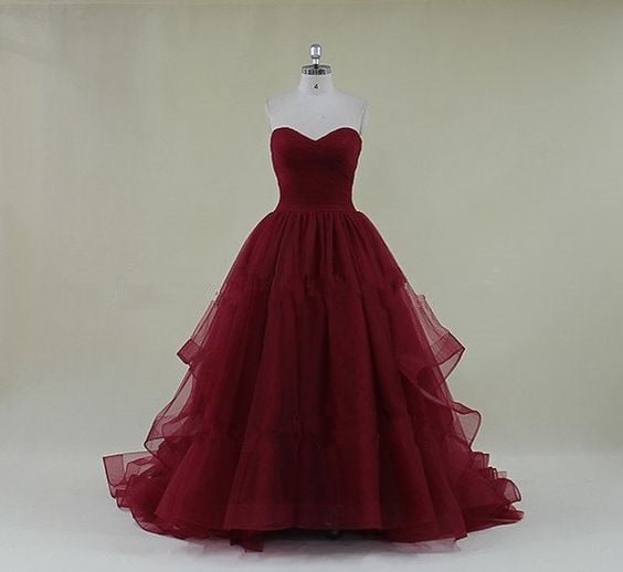 burgundy tulle ball gown