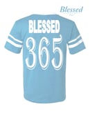 Image 3 of Blessed 365 Striped Sleeve V-Neck - Light Blue/White