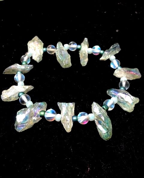 Image of Whimsical~ I believe in fairies ~Pale Green Angel Aura Quartz Points with seed beads and opalite