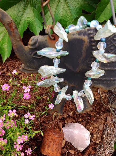 Image of Whimsical~ I believe in fairies ~Pale Green Angel Aura Quartz Points with seed beads and opalite