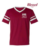 Image 2 of Blessed 365 Striped Sleeve V-Neck - Maroon/White