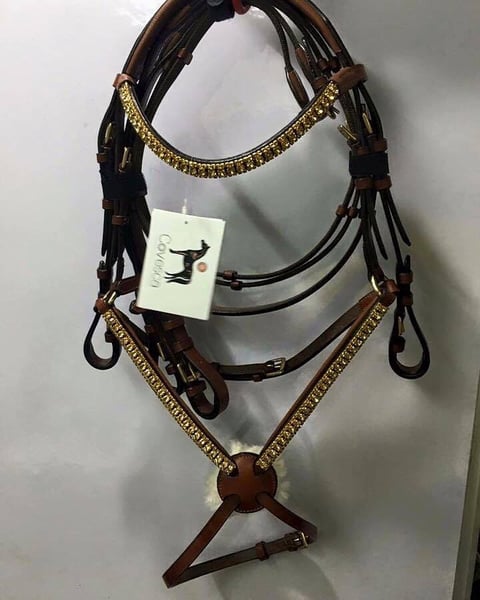 Image of Tan MegaBling gold Grackle Bridle