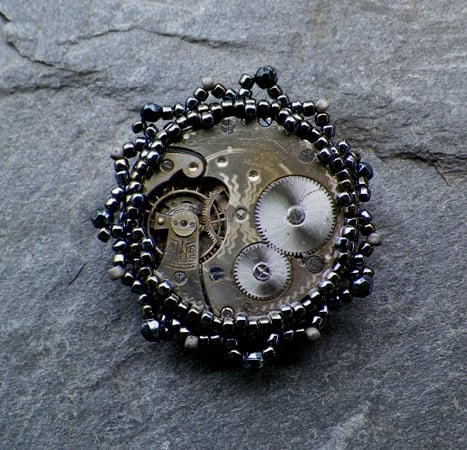 Image of Steel Time, handmade brooch