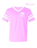 Image 2 of Blessed 365 Striped Sleeve V-Neck - Pink/White