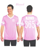 Image 4 of Blessed 365 Striped Sleeve V-Neck - Pink/White