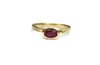 18k yellow gold ruby engagement ring with engraved rose band
