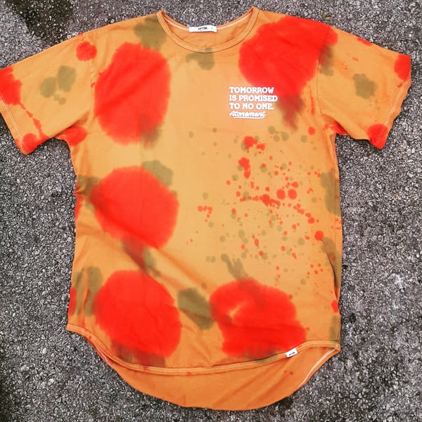Image of The "Tomorrow Is Promised To No One" Scallop Tee in Rust Red/Orange