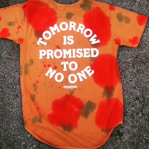 Image of The "Tomorrow Is Promised To No One" Scallop Tee in Rust Red/Orange