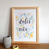 Image of Poster floral and lemon illustration, lettering "dolce vita"