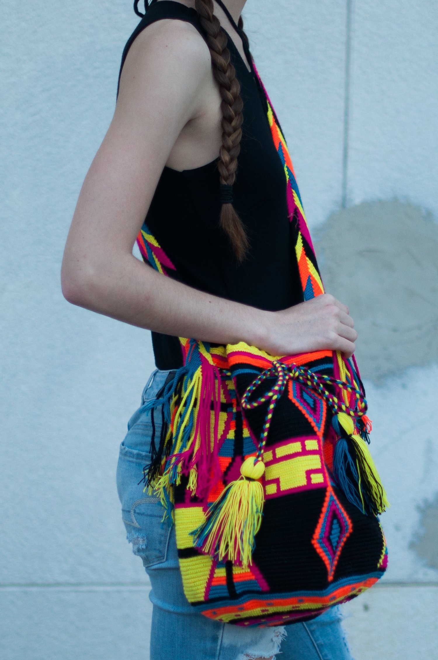 Image of Wayuu Mochila (Black & Neon) 