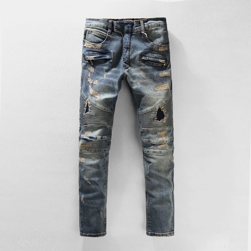 Image of Distressed Biker Medium Wash Jeans 