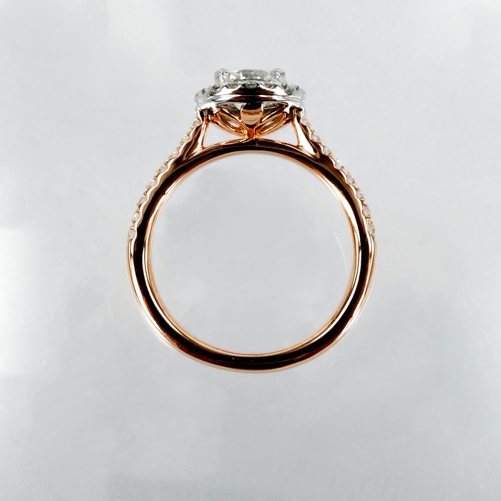 Image of 18ct Rose and White Gold Halo Style Cluster Engagement Ring. 