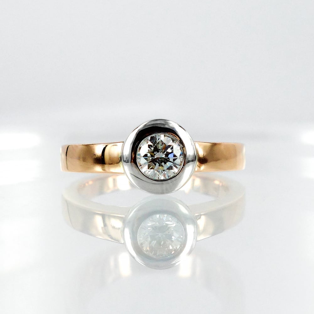 Image of 18ct White and Rose Gold Bezel Set Solitaire Diamond Ring.