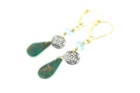 Image 3 of Campo Frio turquoise and aquamarine earrings . 14k yellow gold