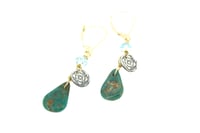 Image 1 of Campo Frio turquoise and aquamarine earrings . 14k yellow gold