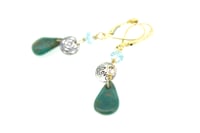 Image 2 of Campo Frio turquoise and aquamarine earrings . 14k yellow gold