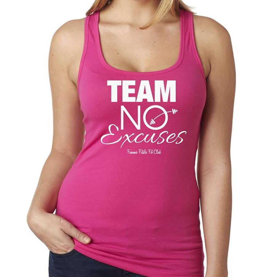 Image of Team No Excuses Tank with Barbell