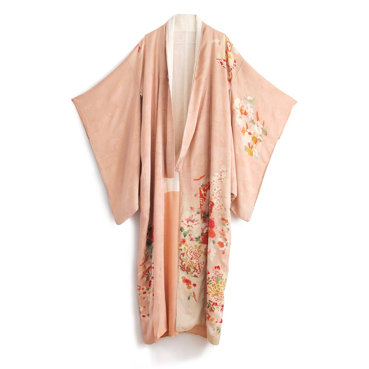 Image of Rosa silke kimono med blomster-kant