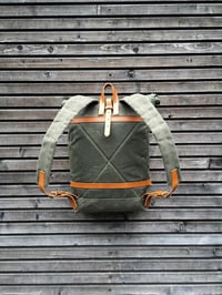 Image 3 of Waxed canvas rucksack/backpack with roll up top and waxed canvas padded shoulderstraps