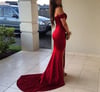 Sexy Mermaid Off Shoulder Dark Red Prom Gowns, Evening Gowns 