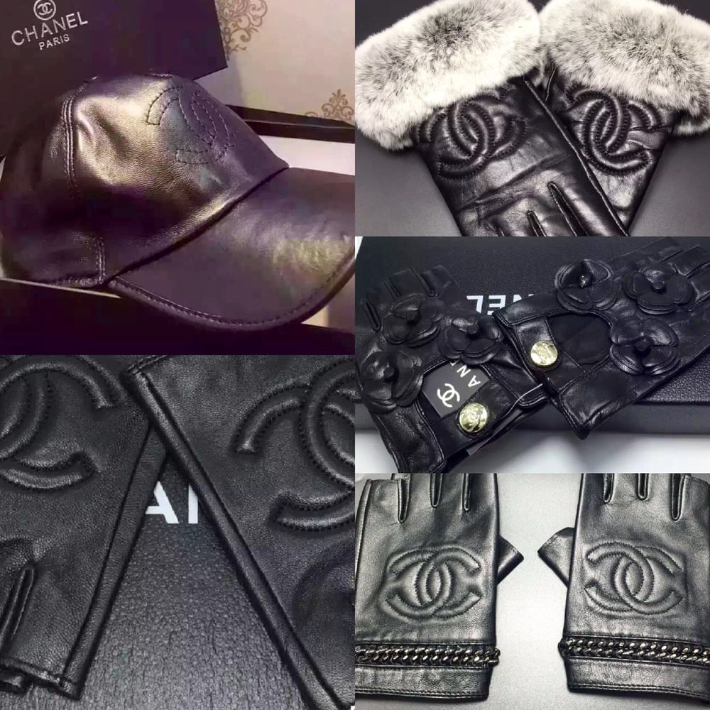 CoCo Chanel Leather Hat & Glove Set / FASHIONBELLA