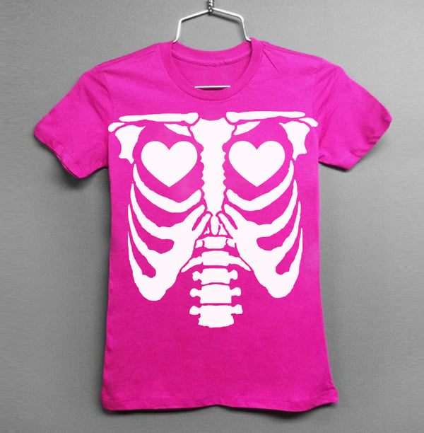 Image of White Ribs & Heart Hot Pink Tee