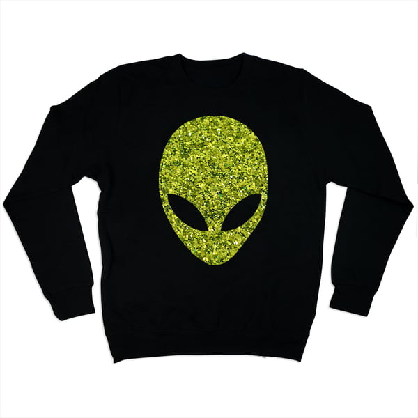 Image of Lime Green Alien Glitter Black Sweatshirt