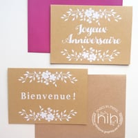 Image 5 of cartes ☙folia☙ sérigraphiées  bienvenue ou joyeux anniversaire