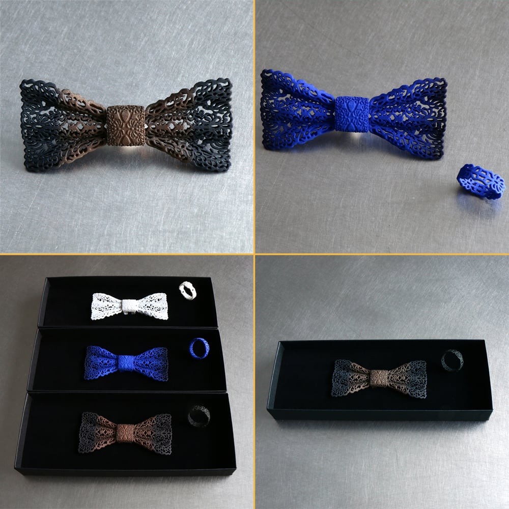 Bow Tie in Luxurious Print Handmade from Two Vintage Neckties