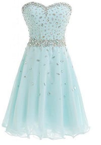 Image 1 of Cute Handmade Short Mint Blue Beaded Homecoming Dresses, Party Dresses