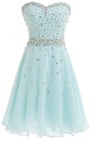 Cute Handmade Short Mint Blue Beaded Homecoming Dresses, Party Dresses