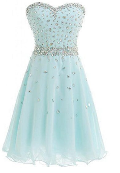 Cute Handmade Short Mint Blue Beaded Homecoming Dresses, Party Dresses
