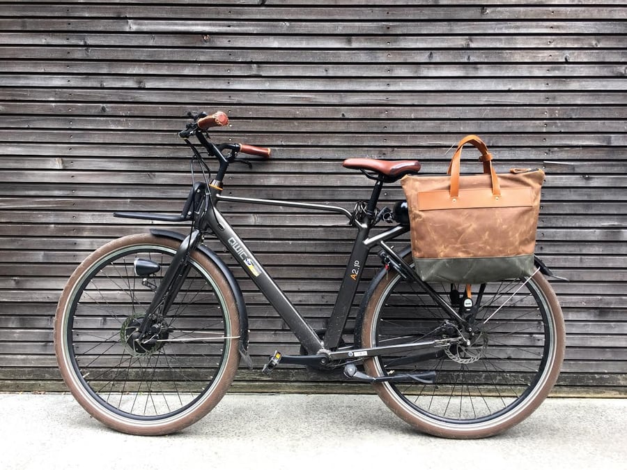Image of Waxed canvas pannier bicycle bag bike accessories