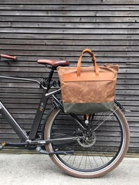 Image 4 of Waxed canvas pannier bicycle bag bike accessories