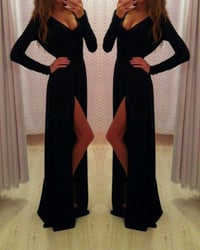 Image 1 of Elegant Black Spandex Long Sleeves Prom Gowns, Black Formal Dresses