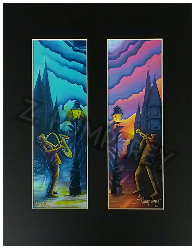 Image of New Orleans Jazz Men Saxaphone & Trumpet, 11x14