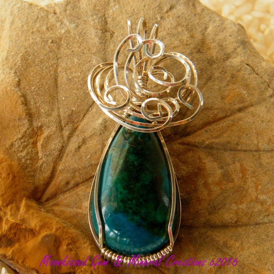 Image of Peruvian Chrysocolla Cabochon Sterling Silver Wirewrapped Pendant