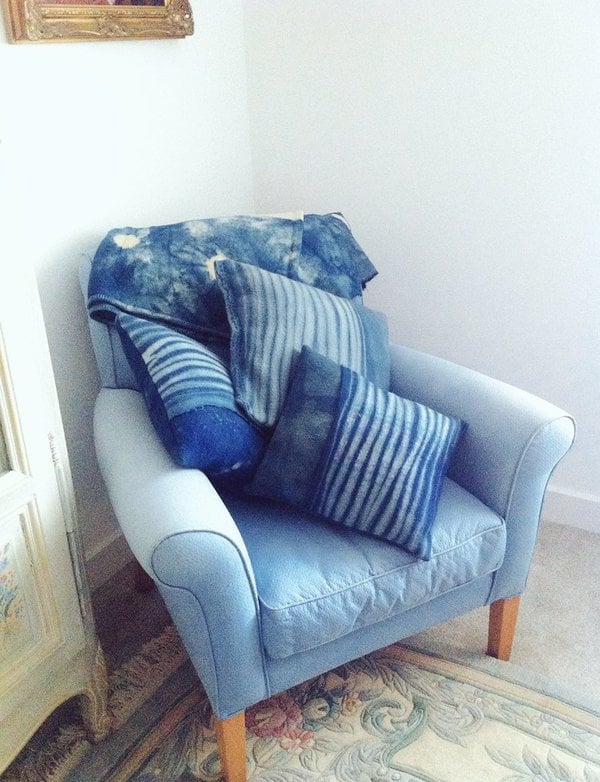 Image of Indigo Shibori hand-dyed recycled wool cushions