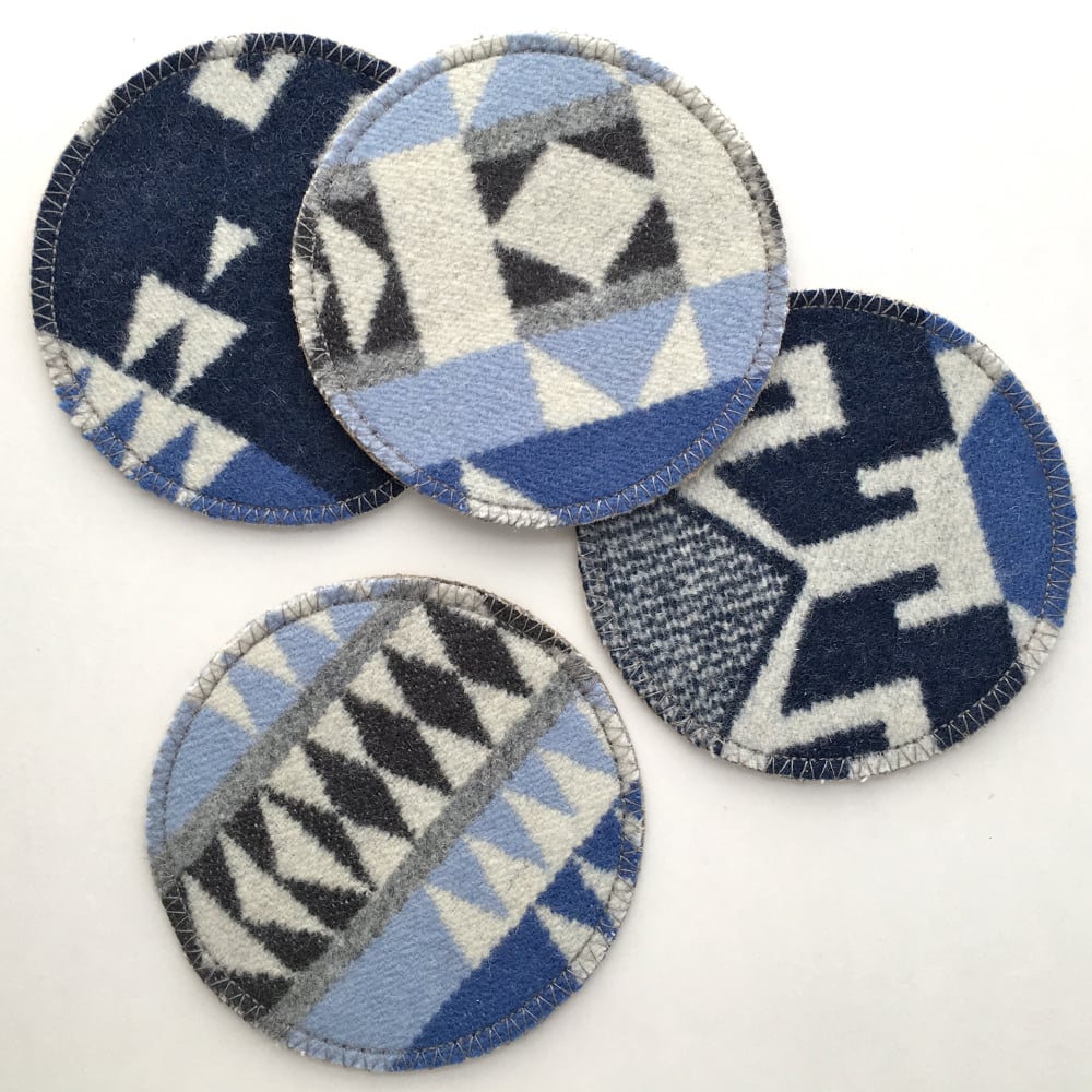 Image of Wool & Leather Coasters - Blue/Grey