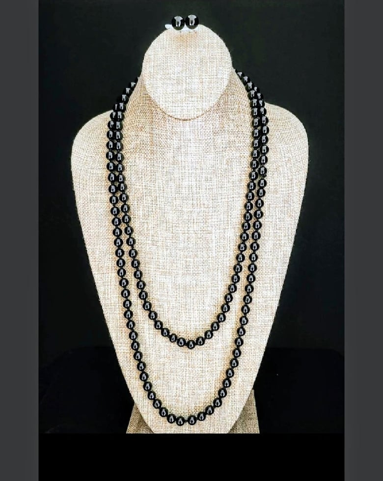Image of Black Shiny X-Long Necklace Set 