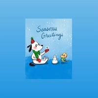Image 2 of White Dog and Yellow Bird Greeting Card (Blank)