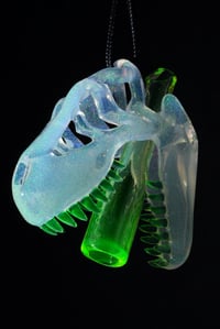 Image 1 of Crushed opal trex skull pendant with uv teeth & J-holder.