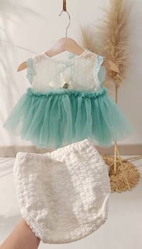 Image 1 of Sitter girls set April | size 9-12 months | turquoise | cream | cake smash