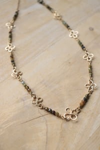 Image 1 of Green Garnet + Brass Clover Choker